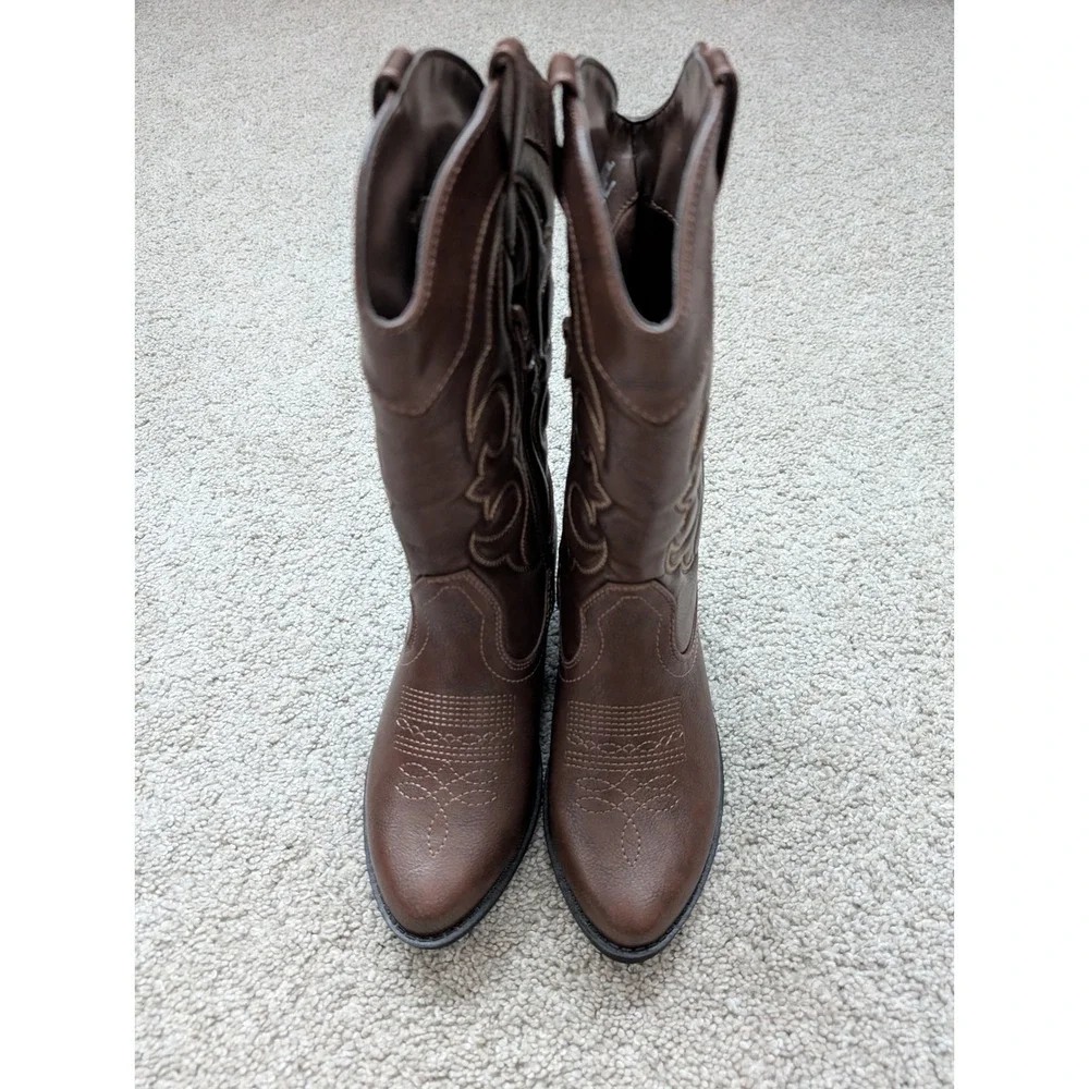 Cat & Jack Kids Montana Western Boots size 4 Faux Leather Brown Side Zip